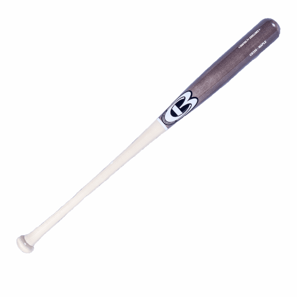 Wooden baseball bat with logo marking.