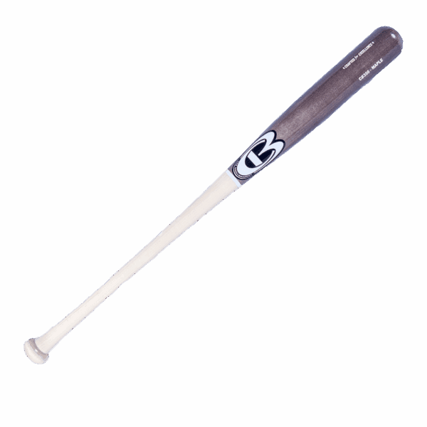 Wooden baseball bat with logo marking.
