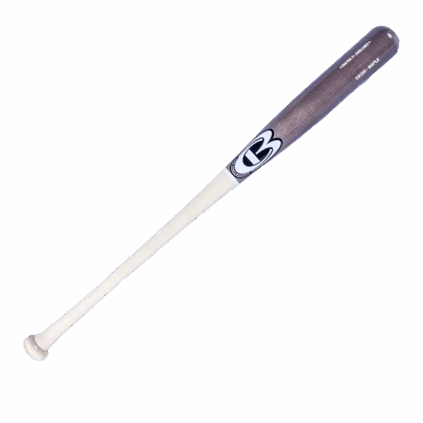 Wooden baseball bat with logo marking.