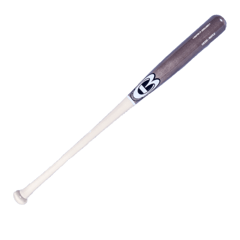 Wooden baseball bat with logo marking.