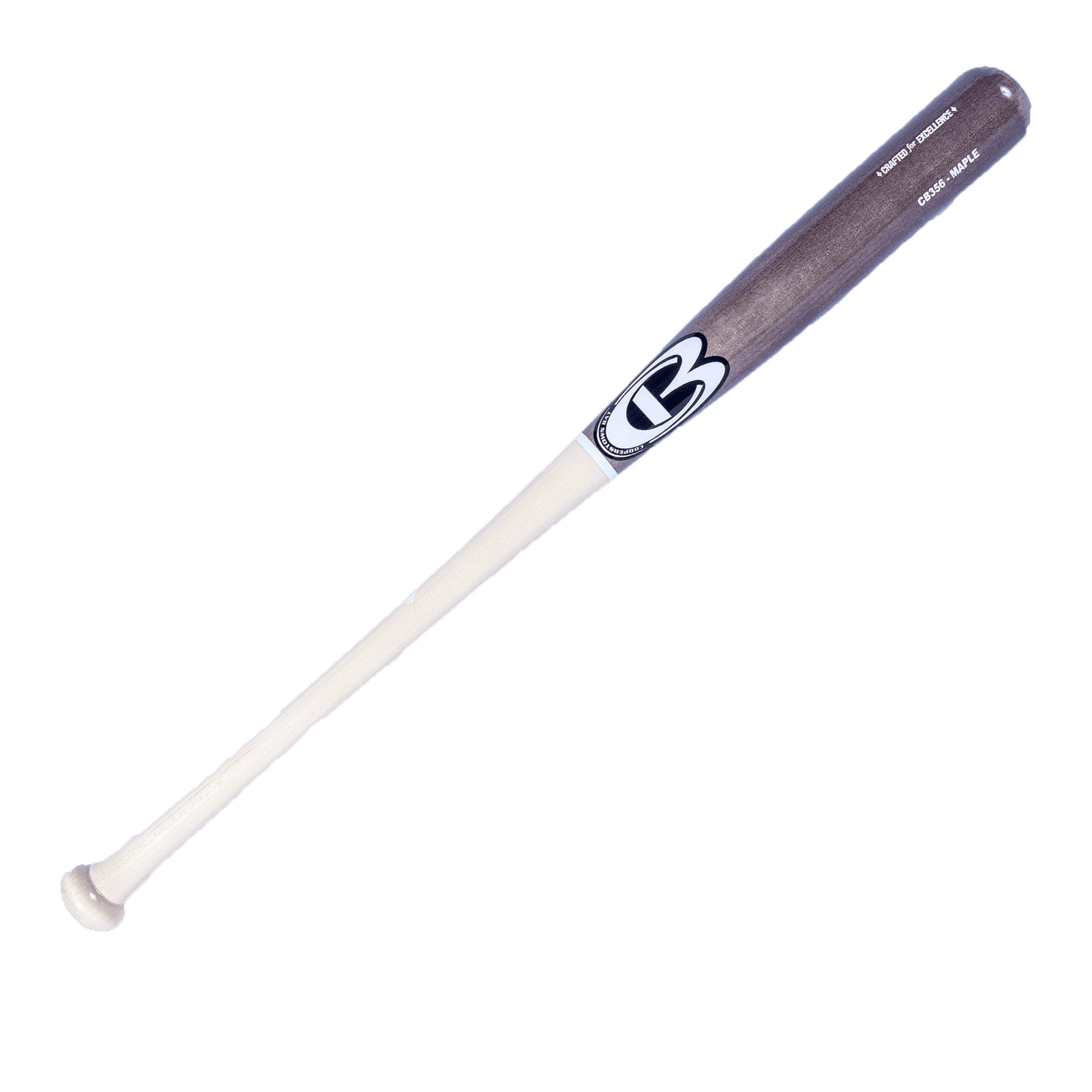 Wooden baseball bat with logo marking.