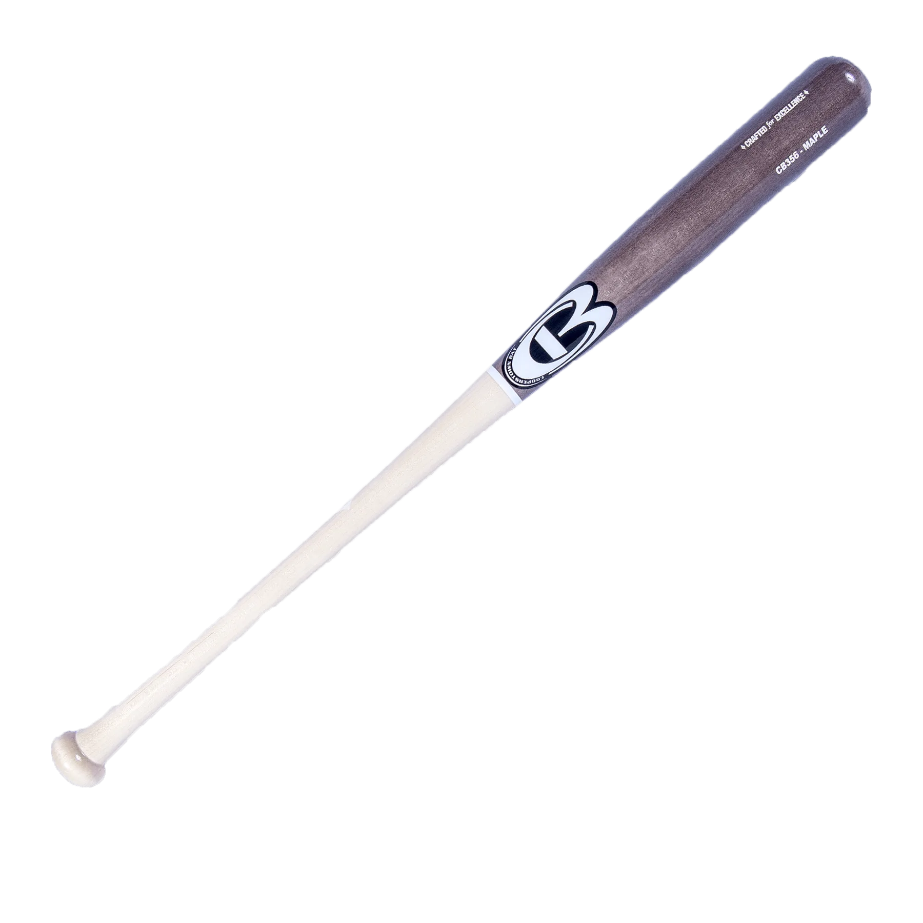 Wooden baseball bat with logo marking.