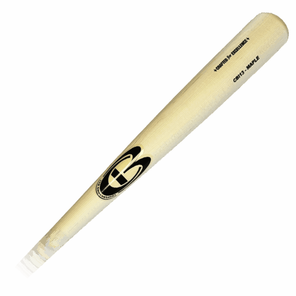 Wooden baseball bat with logo and text