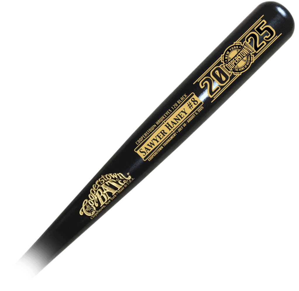 Black baseball bat with golden text and designs