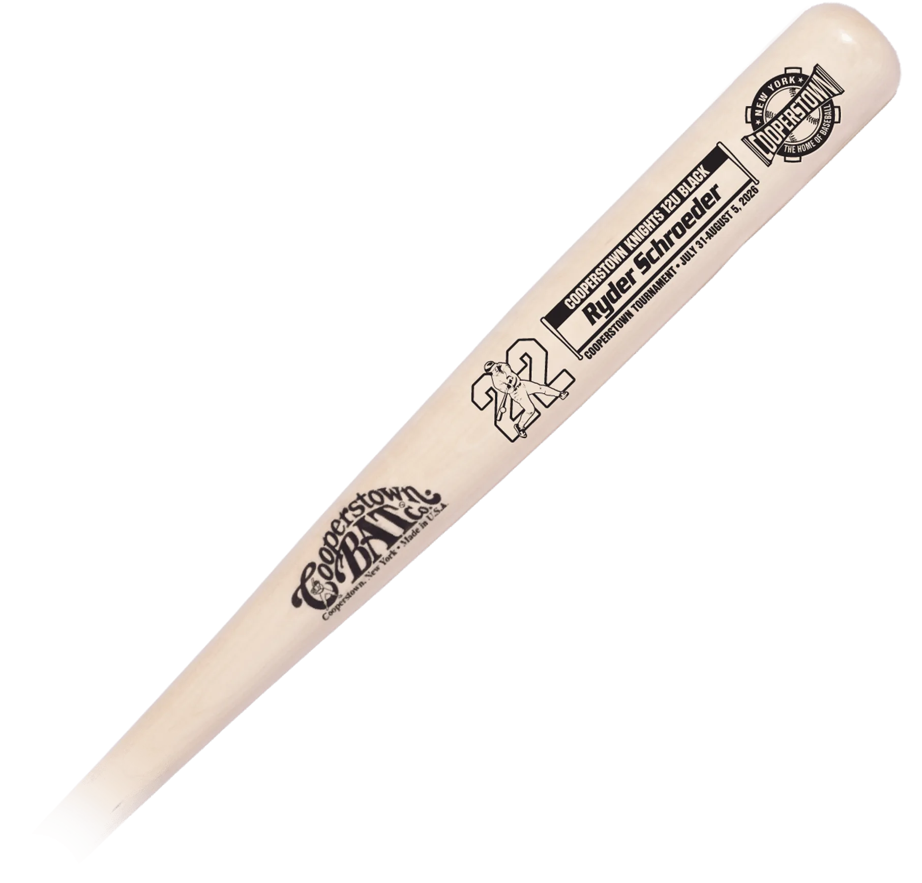 Custom engraved Cooperstown youth baseball bat