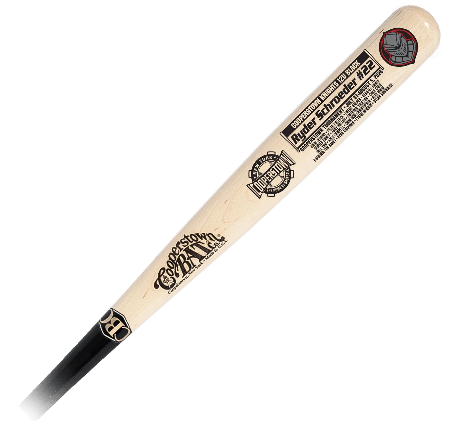 Custom Cooperstown Knights 12U engraved baseball bat