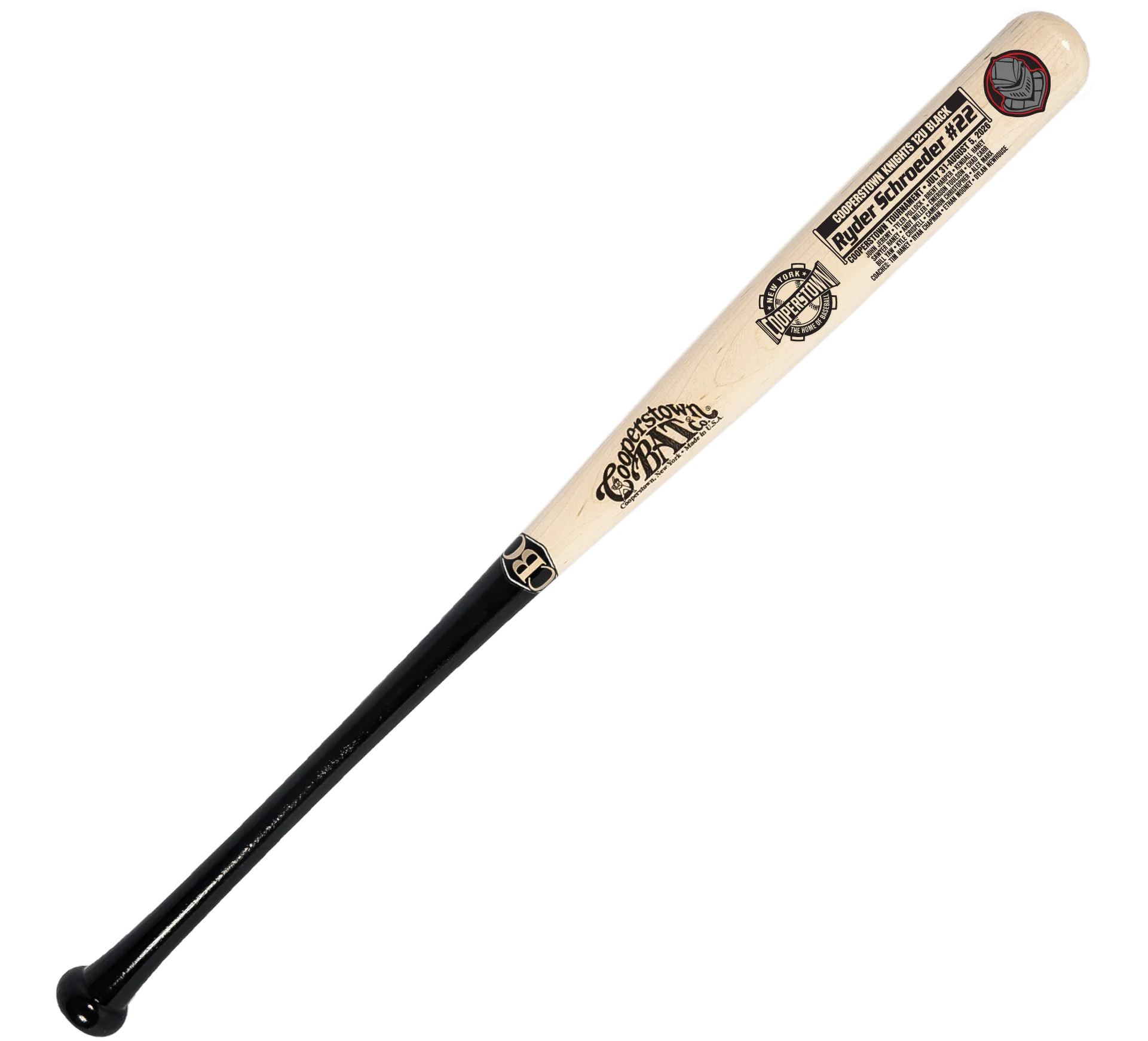 Custom engraved wooden baseball bat with black handle