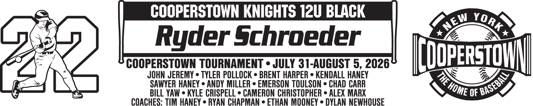 Cooperstown Knights 12U Black team tournament banner