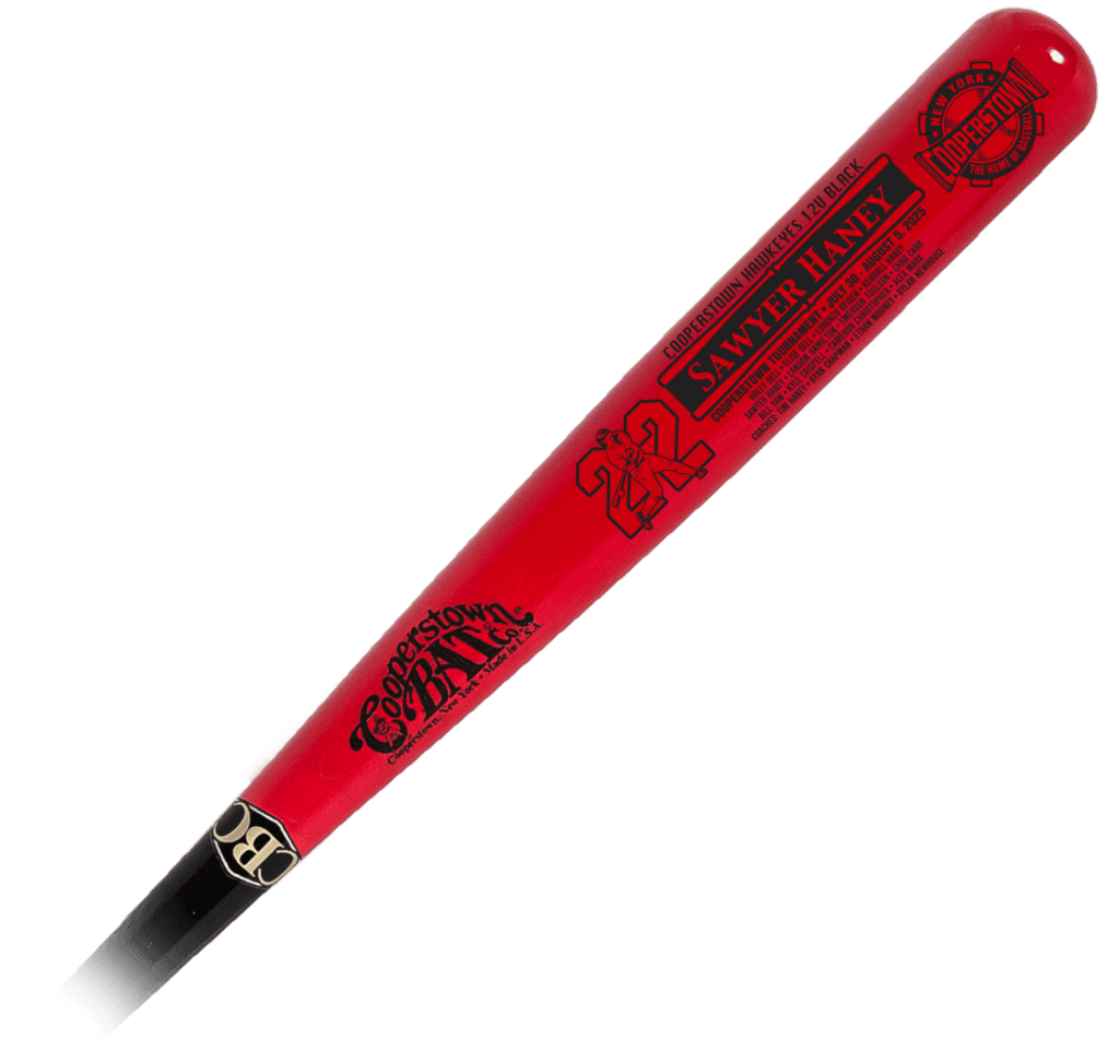 Red Cooperstown Bat Company collectible baseball bat