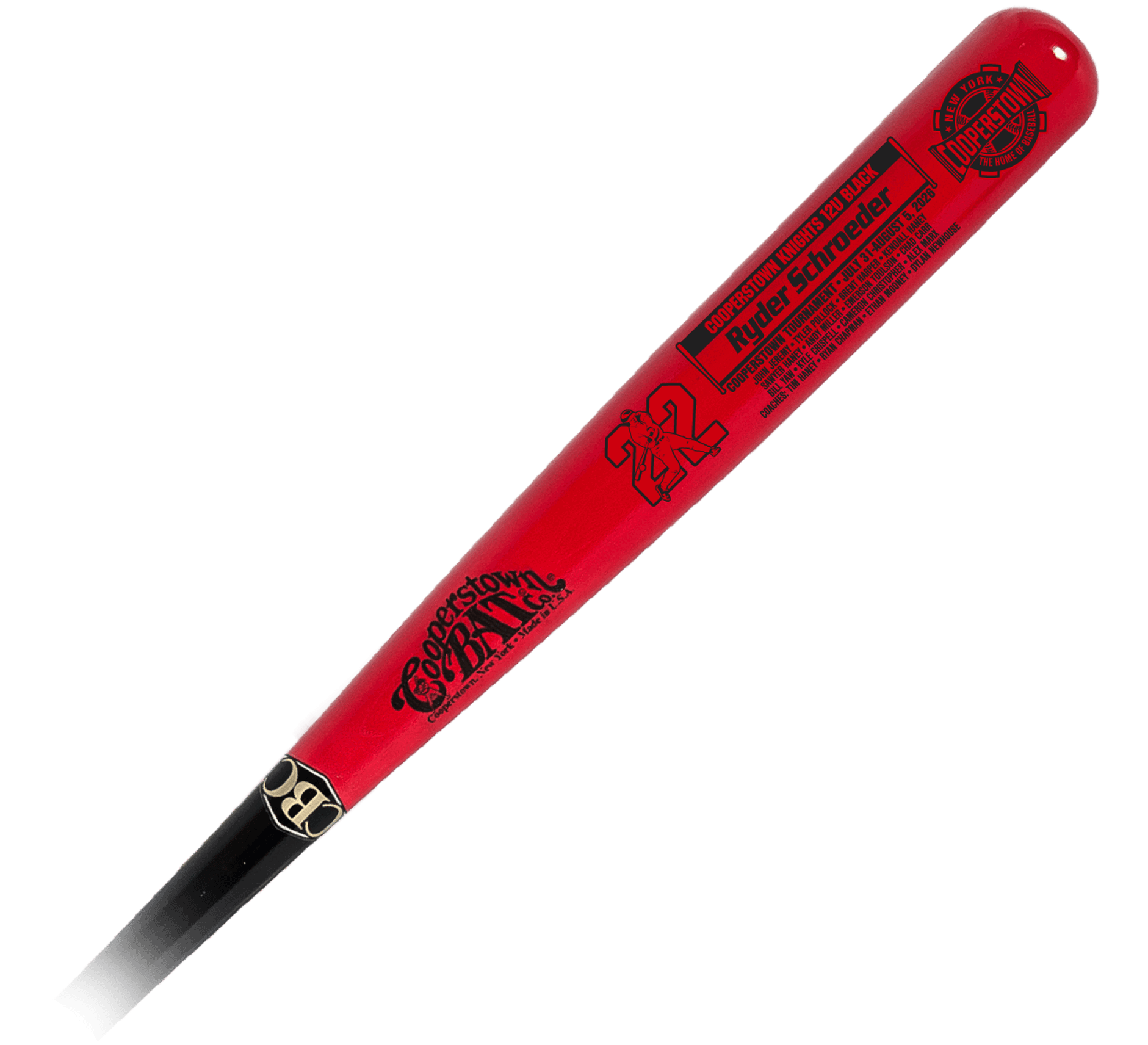 Red Cooperstown Knights 12U commemorative baseball bat