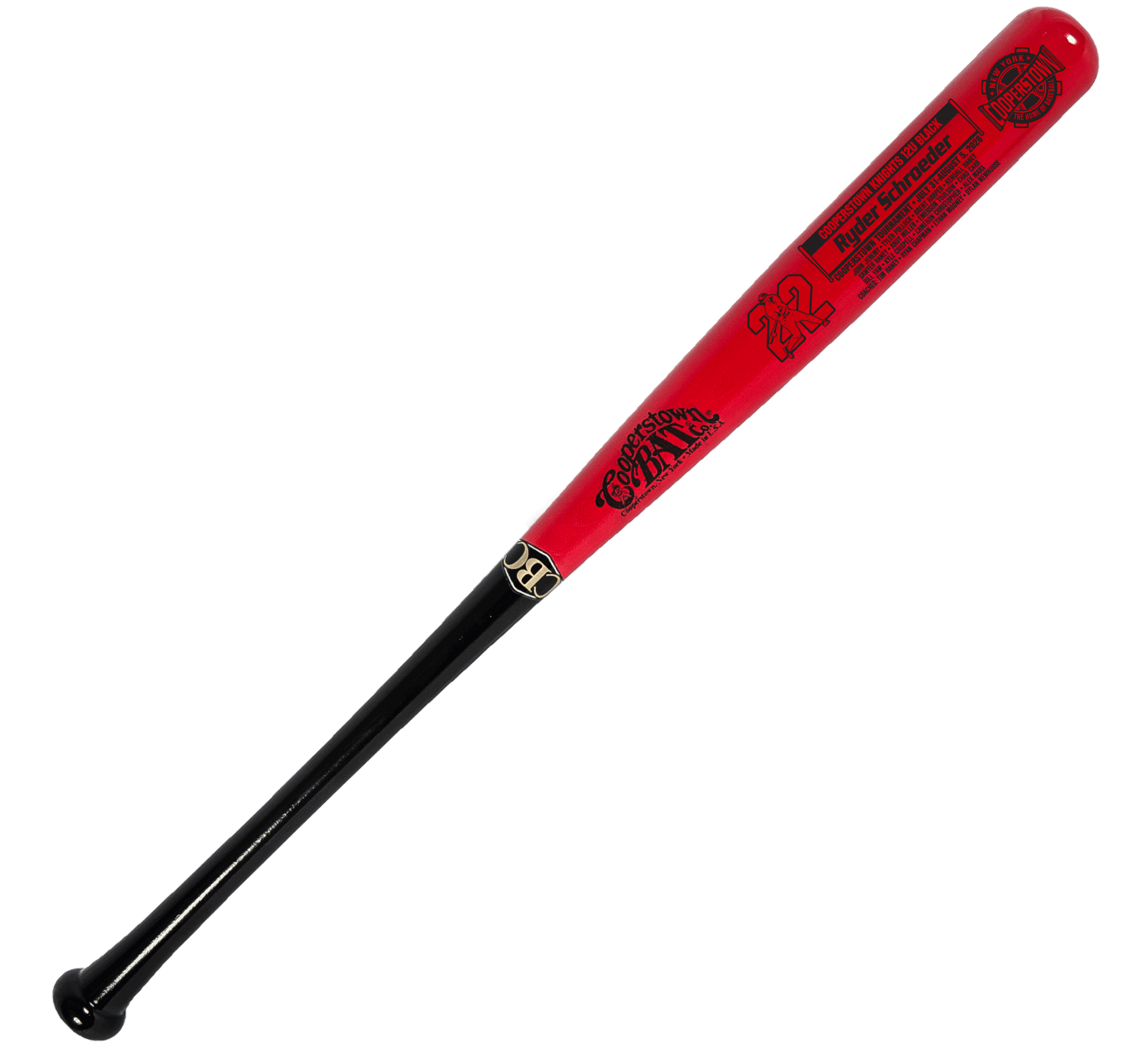 Red and black Cooperstown baseball bat