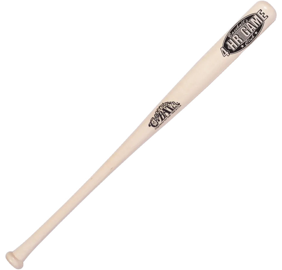 Wooden baseball bat with black logo.