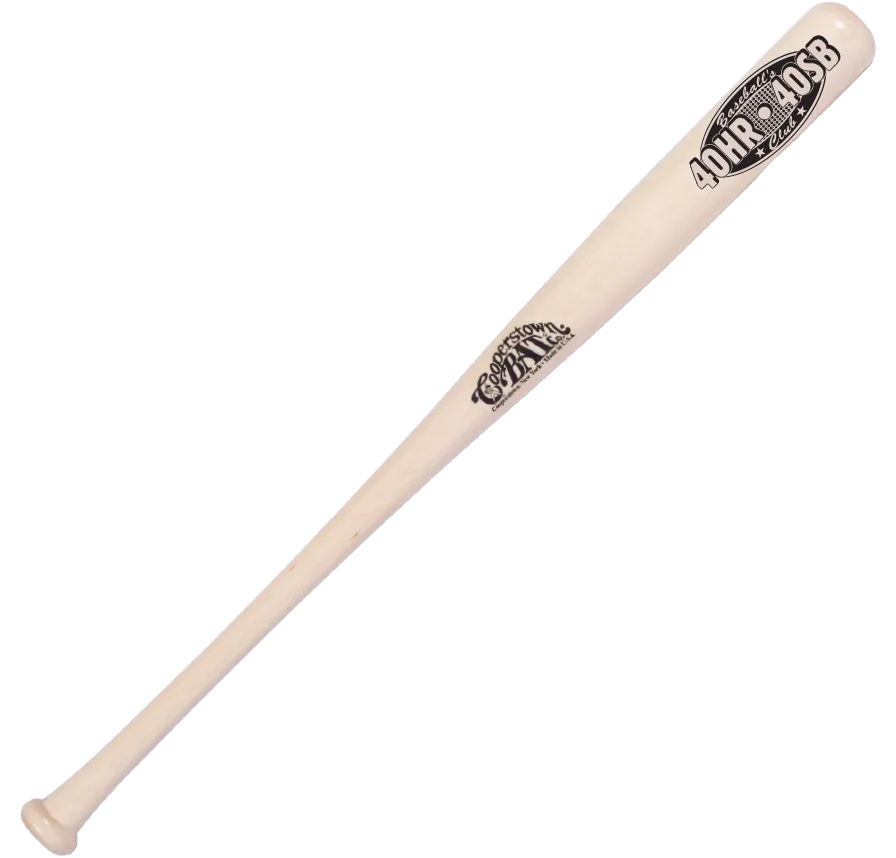 Wooden baseball bat with engraved text.