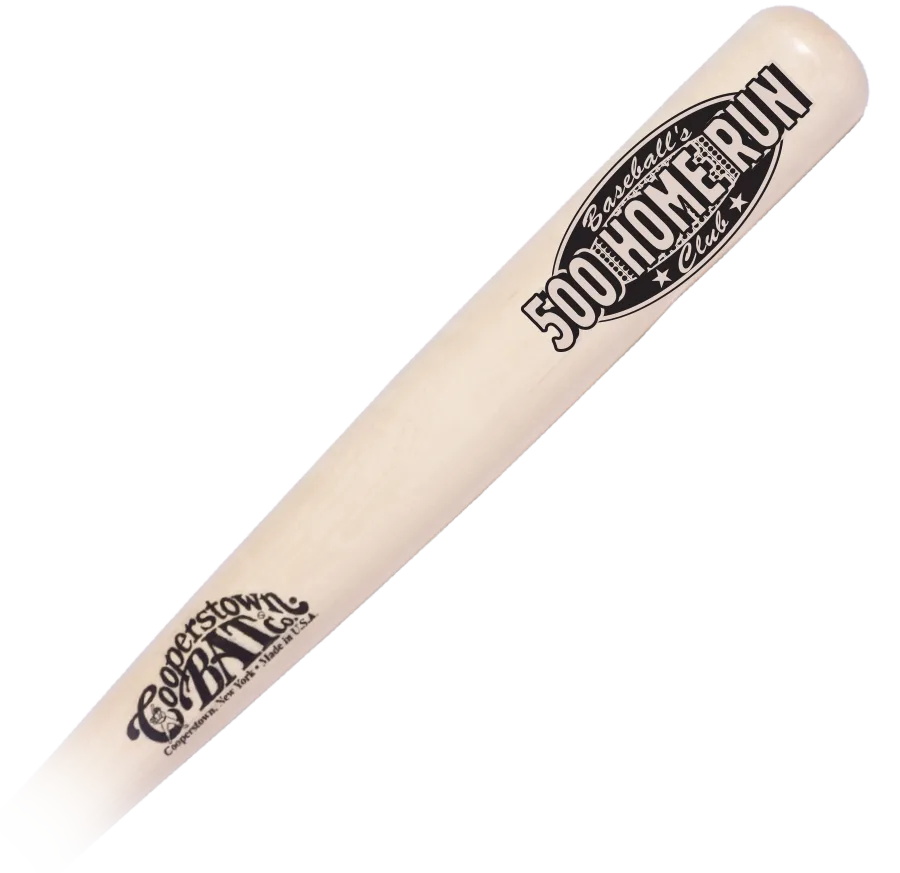 Wooden baseball bat with 500 Home Run logo.