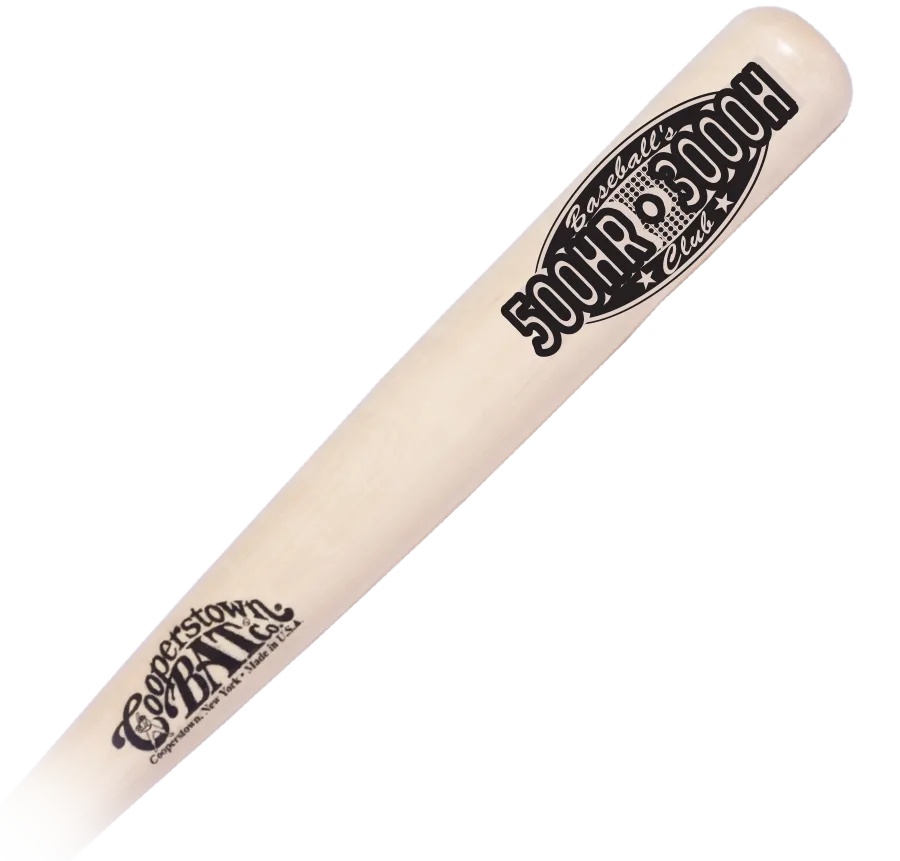 Baseball bat with 500 HR 3000 Hit Club logo