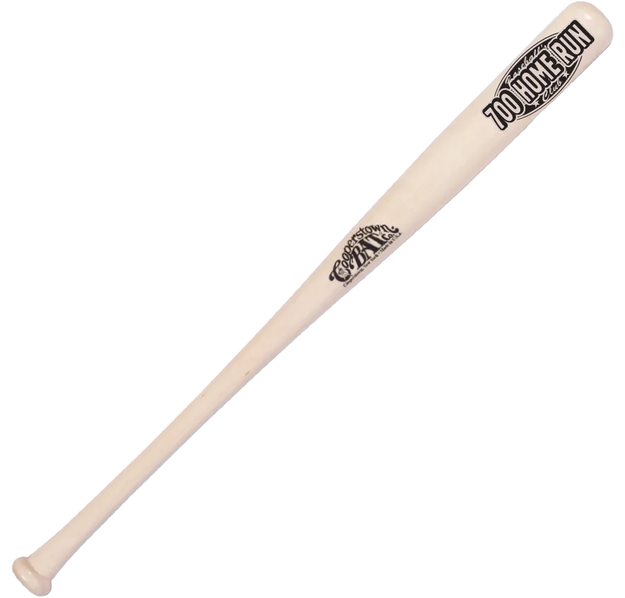 Wooden baseball bat with 700 Home Run Club logo.