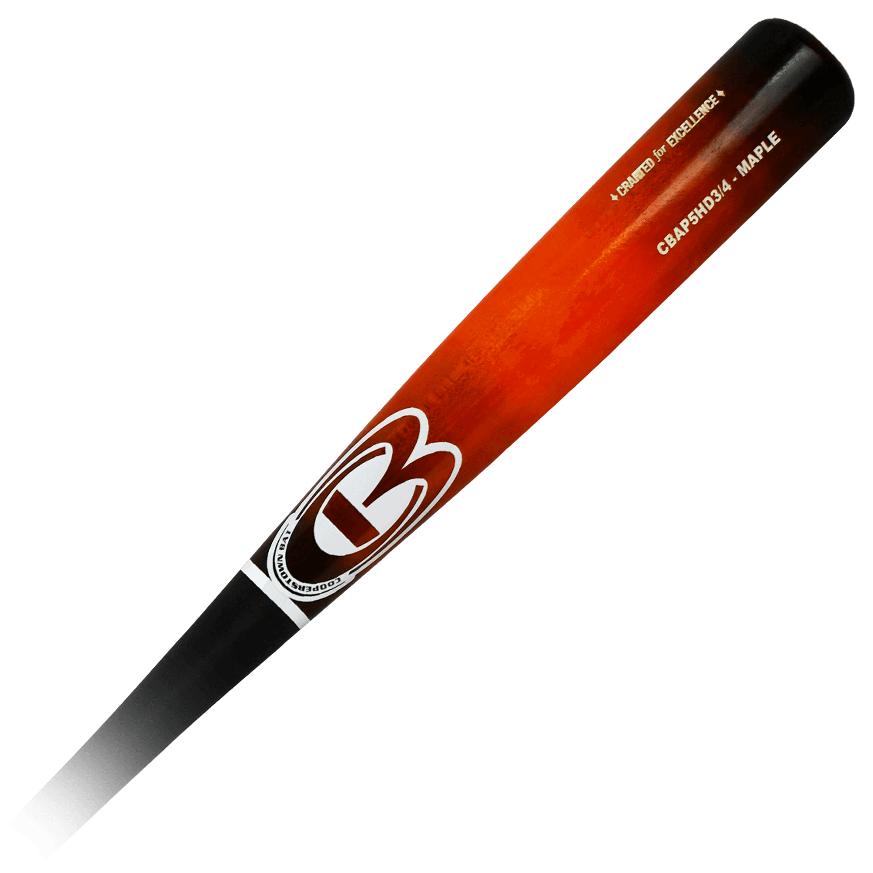 Red and black baseball bat, maple wood finish.