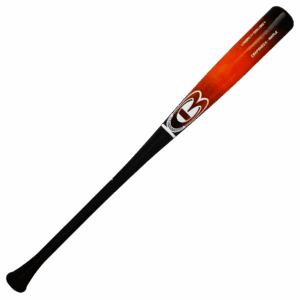 Red and black baseball bat, maple wood finish.