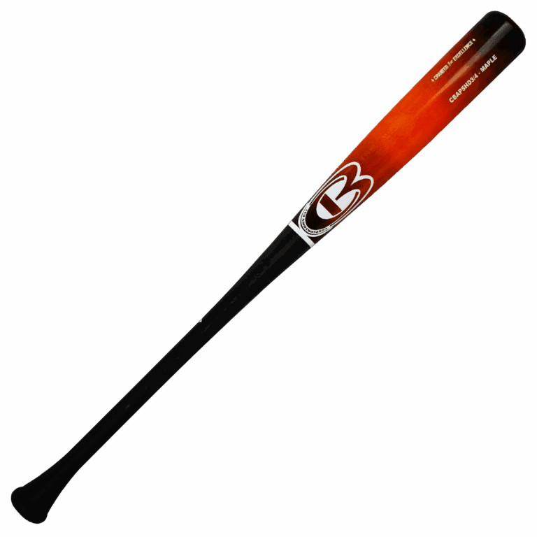 Red and black baseball bat, maple wood finish.