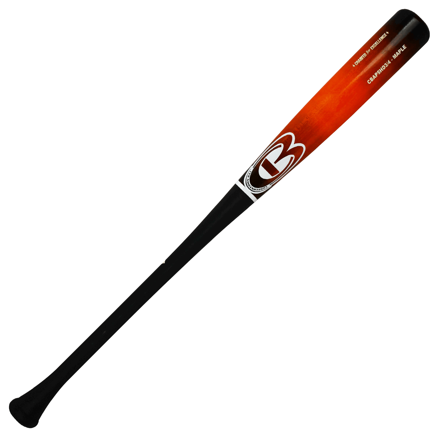 Red and black baseball bat, maple wood finish.