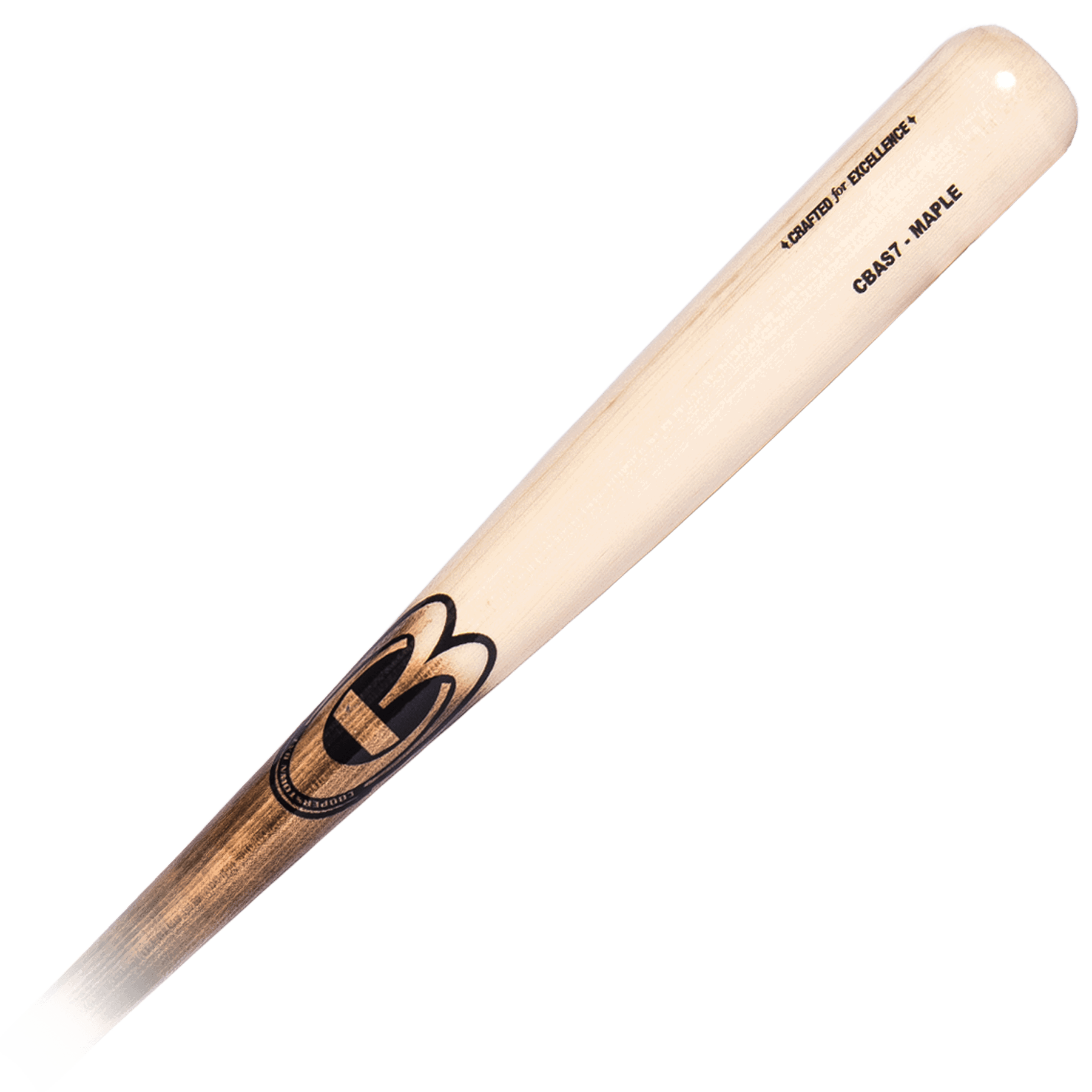 Wooden baseball bat with engraved logo.