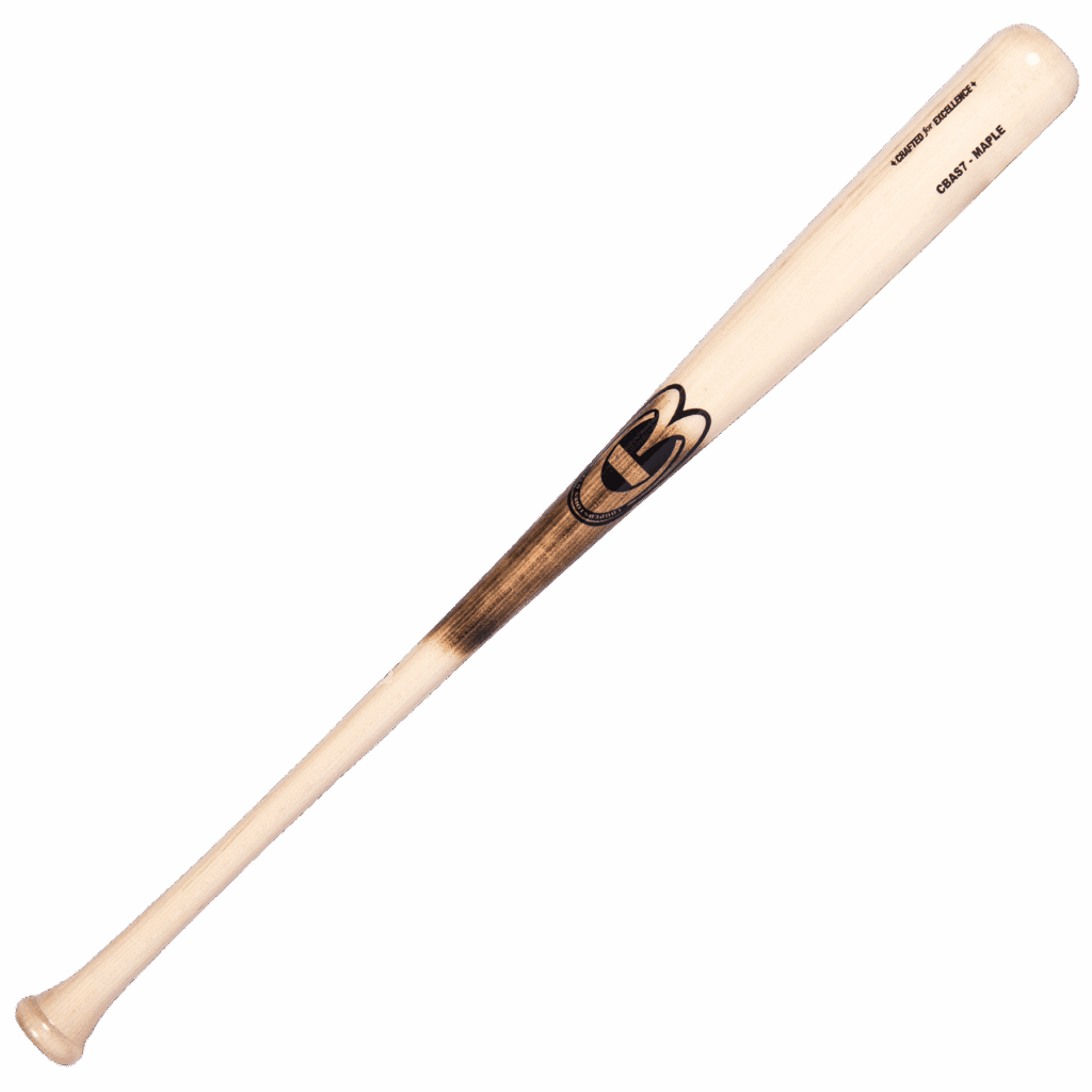 Wooden baseball bat with engraved logo.