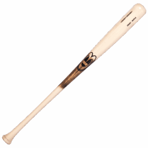 Wooden baseball bat with engraved logo.