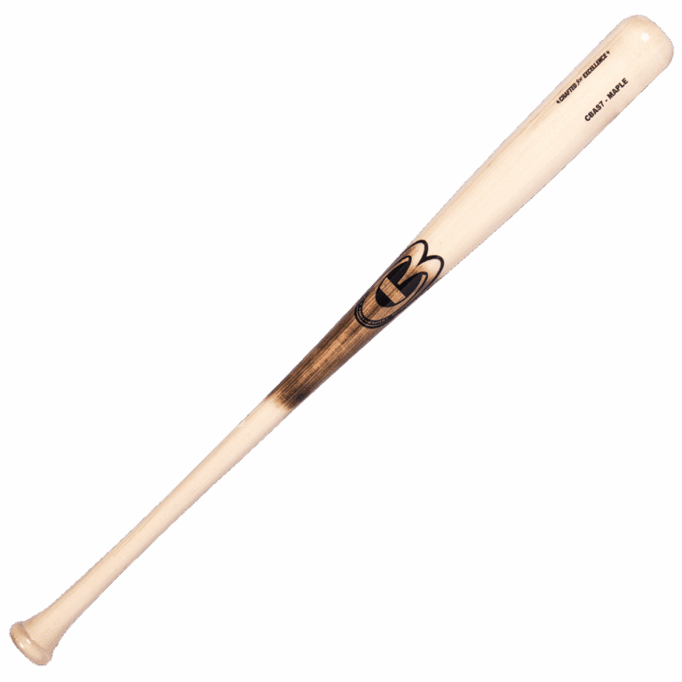 Wooden baseball bat with engraved logo.
