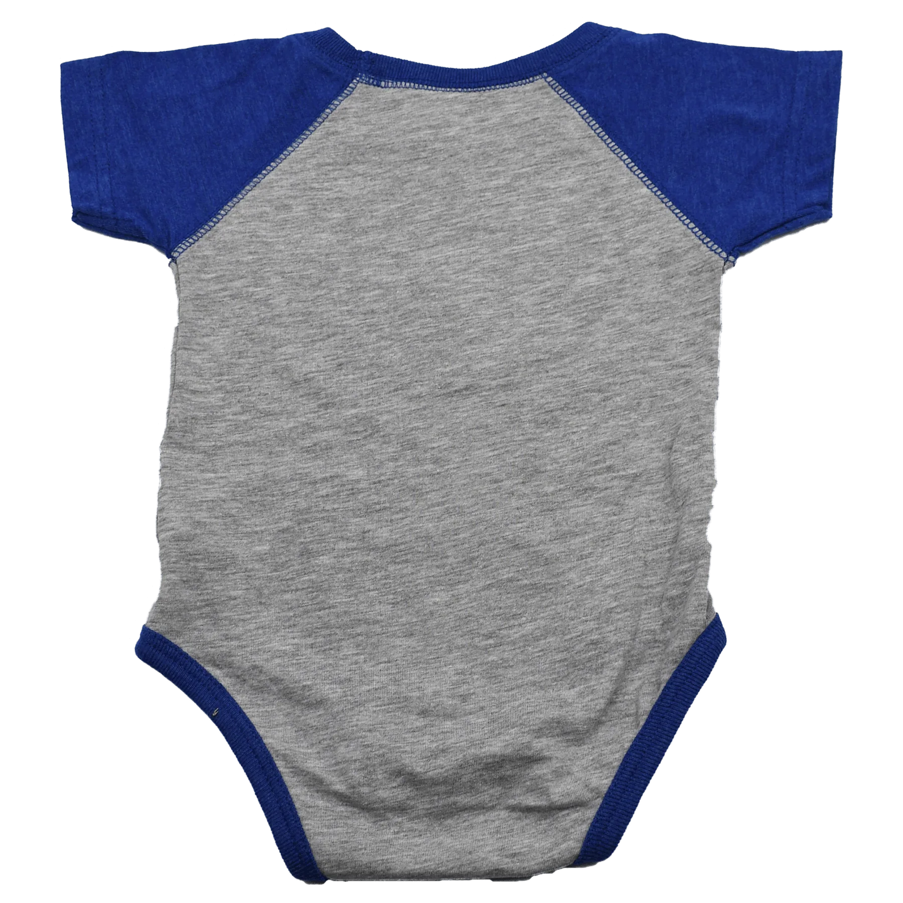 Gray and blue baseball-themed Rookie of the Year baby onesie