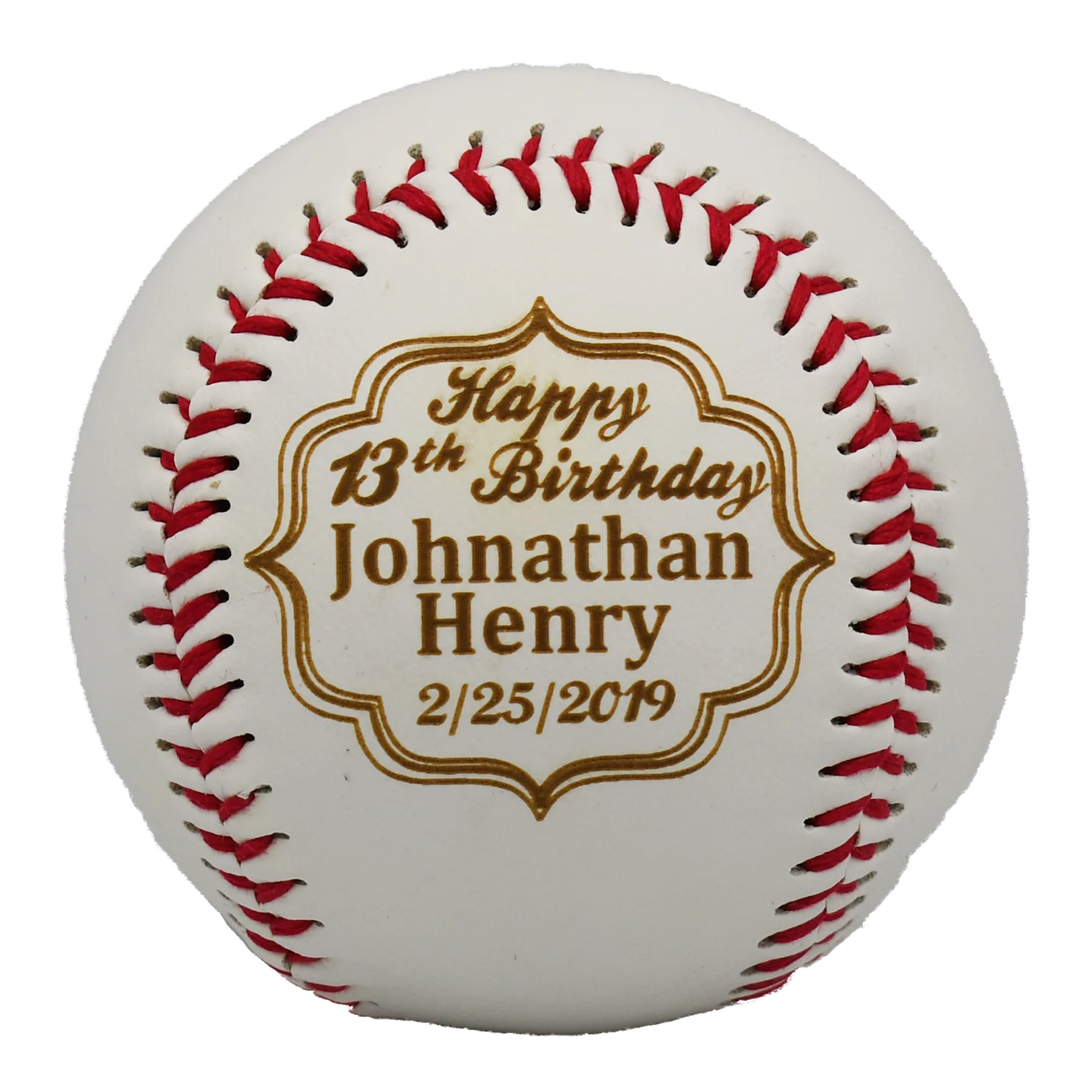 Personalized birthday baseball with engraved message