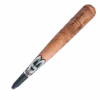 Wooden baseball bat with logo.