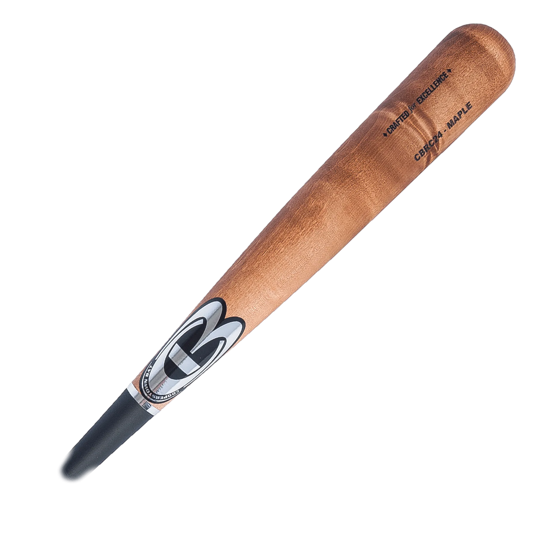 Wooden baseball bat with logo.