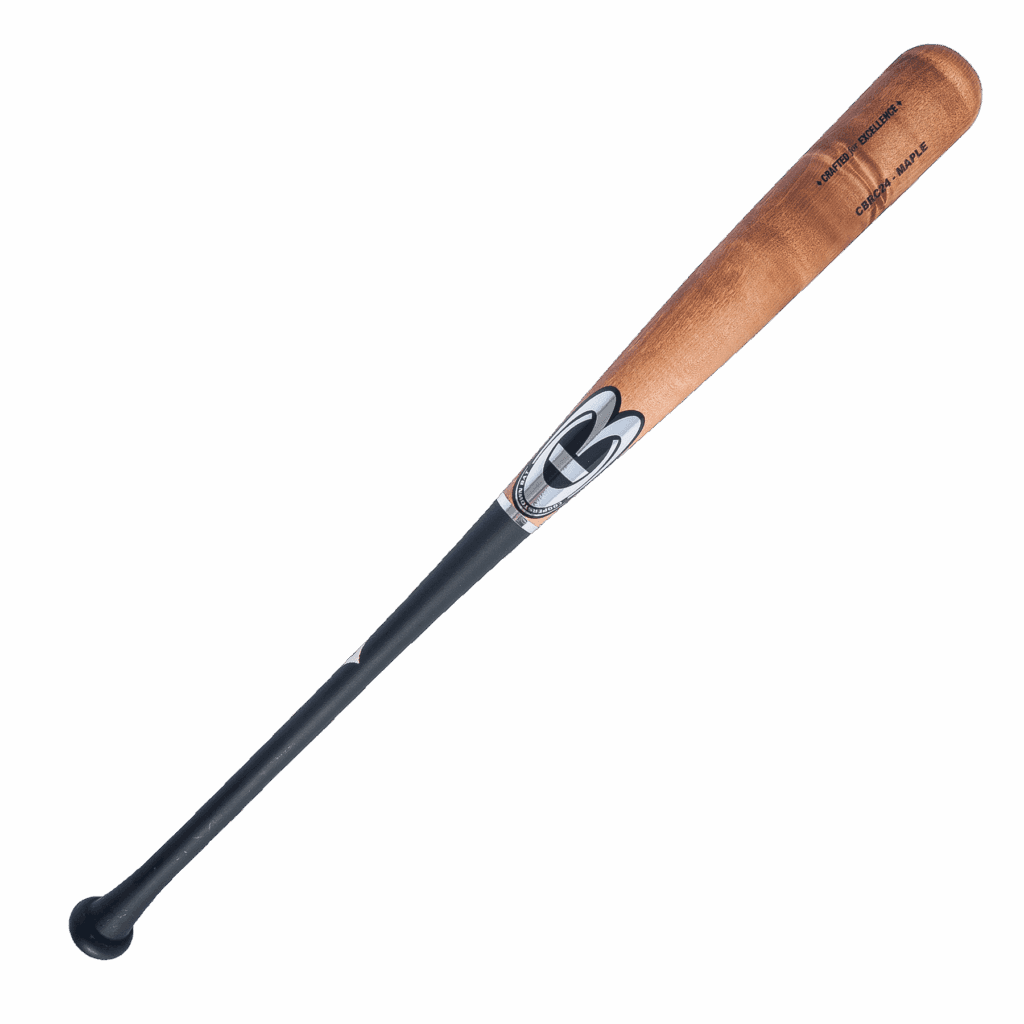 Wooden baseball bat with logo.