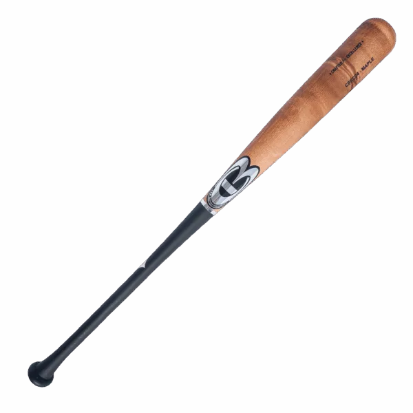 Wooden baseball bat with logo.