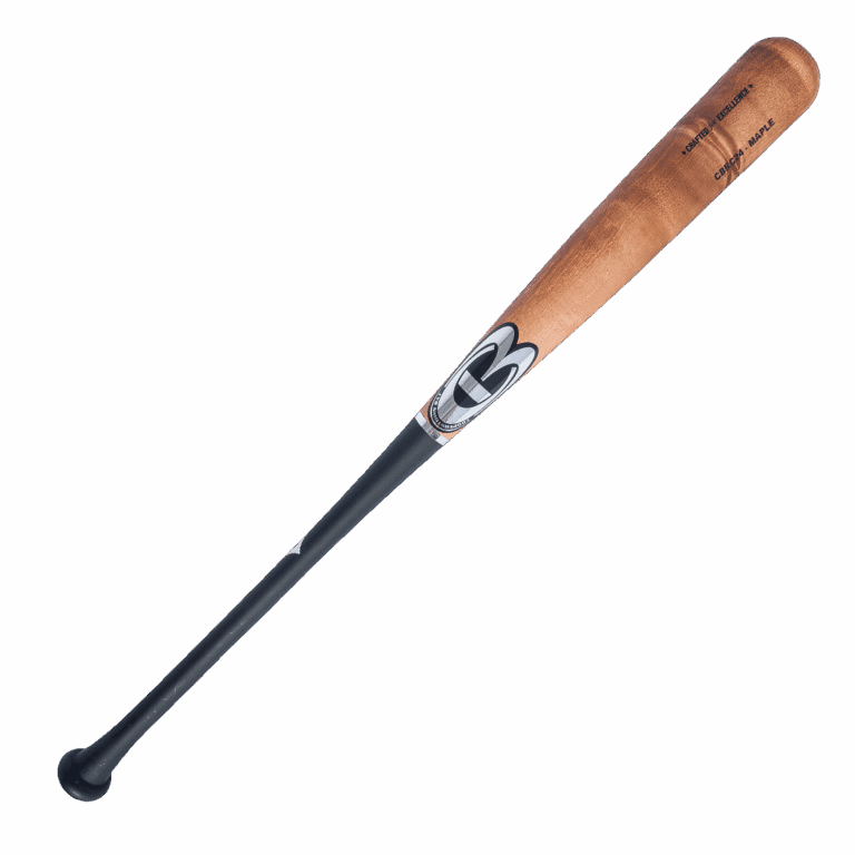 Wooden baseball bat with logo.