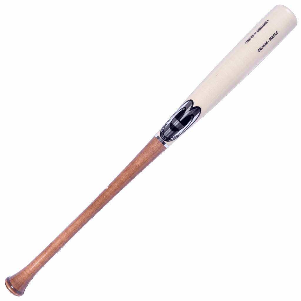 Wooden baseball bat with label