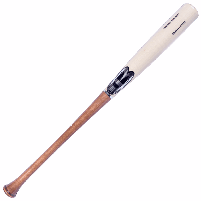 Wooden baseball bat with label