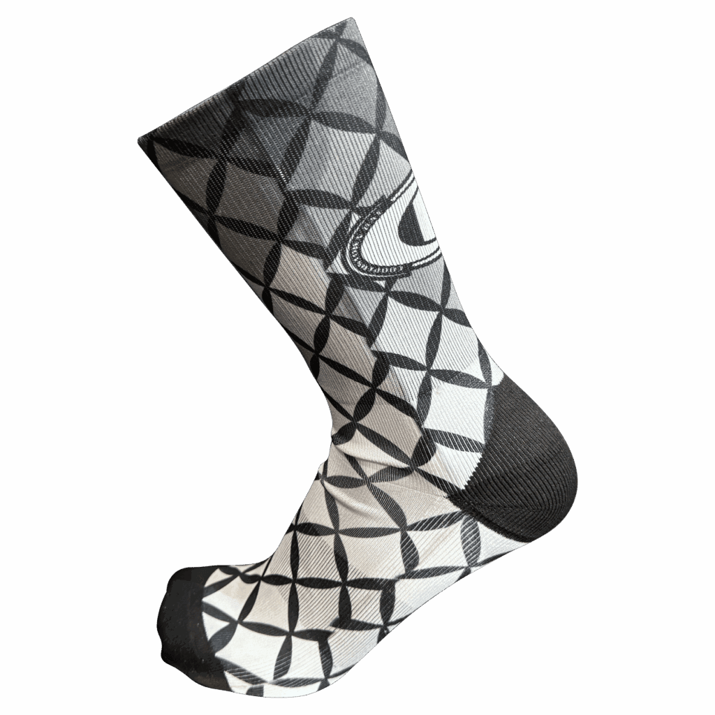 Geometric patterned black and white sock