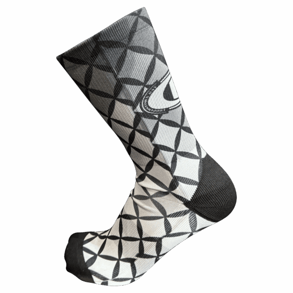 Geometric patterned black and white sock
