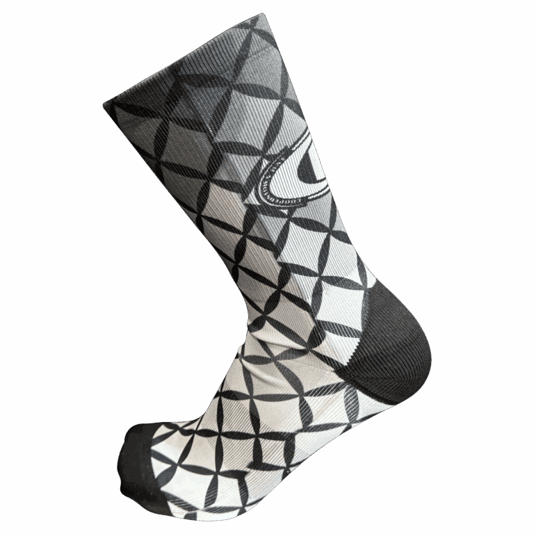 Geometric patterned black and white sock
