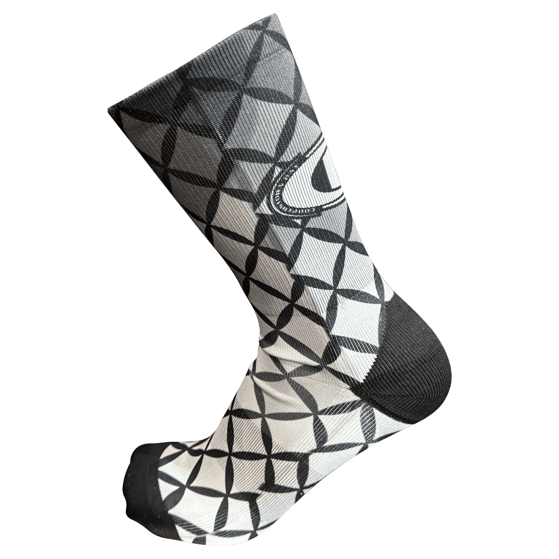 Geometric patterned black and white sock