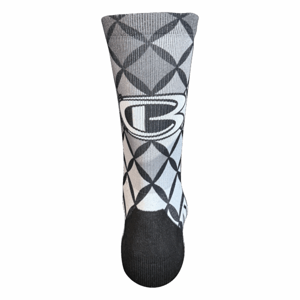 Stylish black and gray argyle patterned sock.