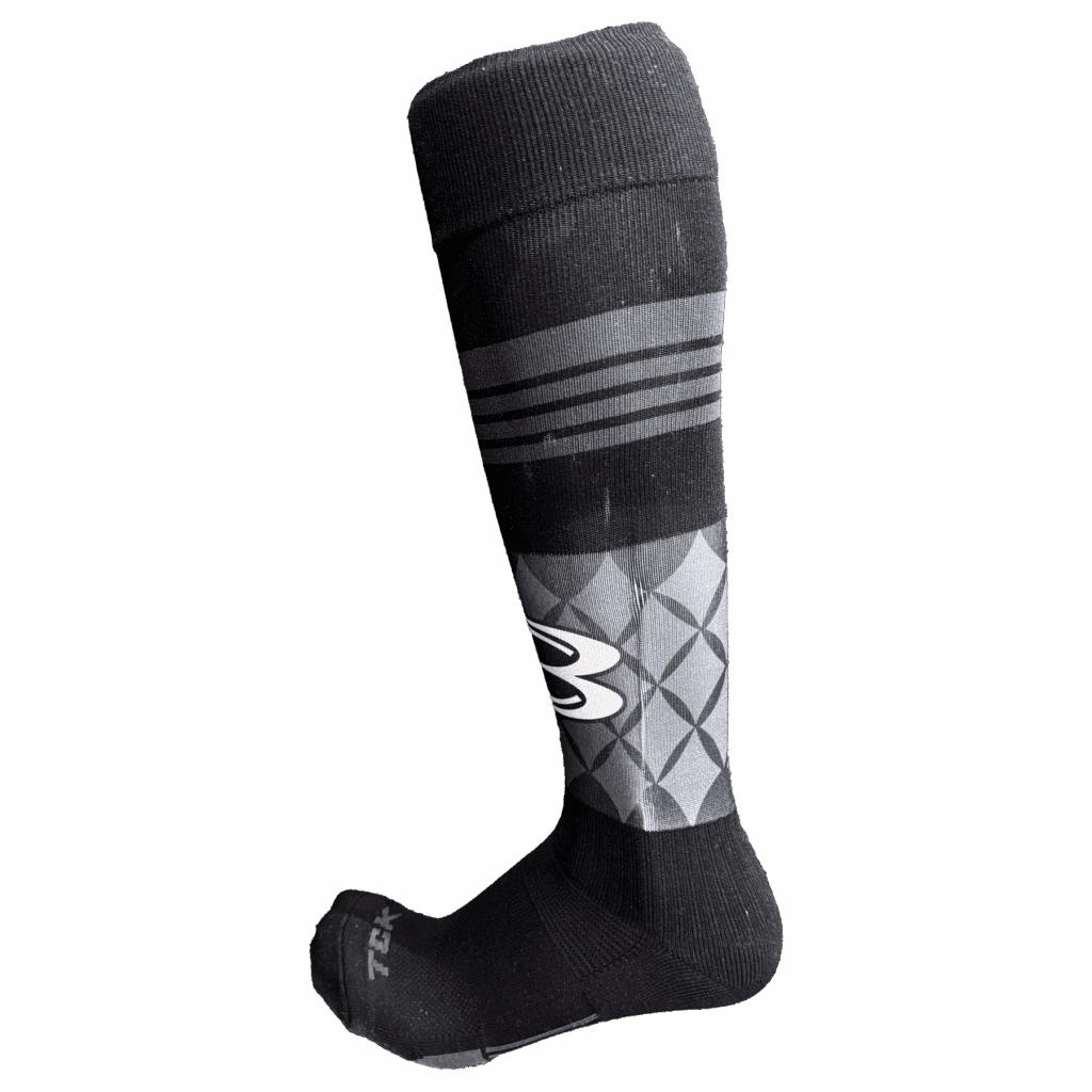 Black knee-high sock with geometric pattern