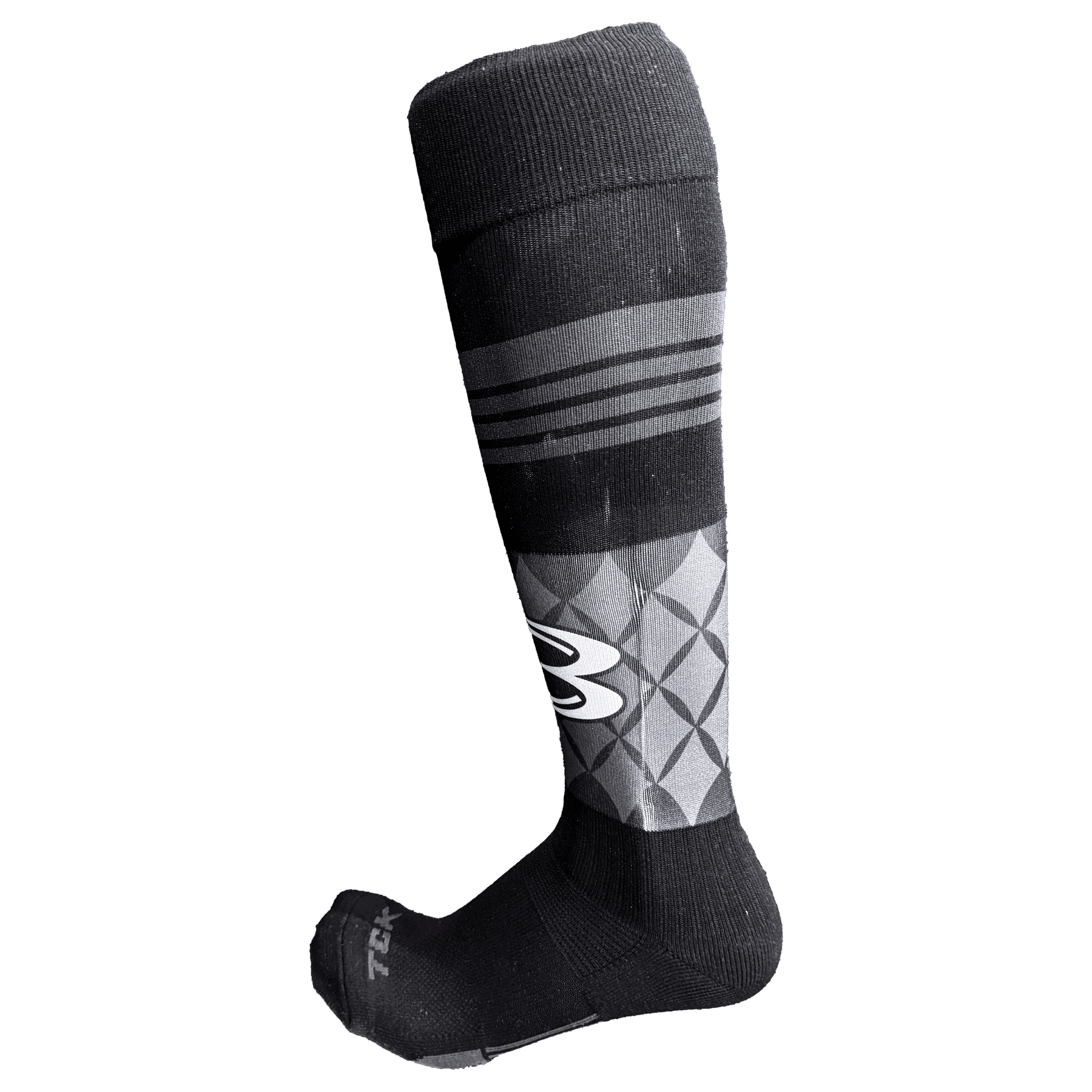 Black knee-high sock with geometric pattern