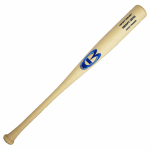 Wooden baseball bat with blue logo