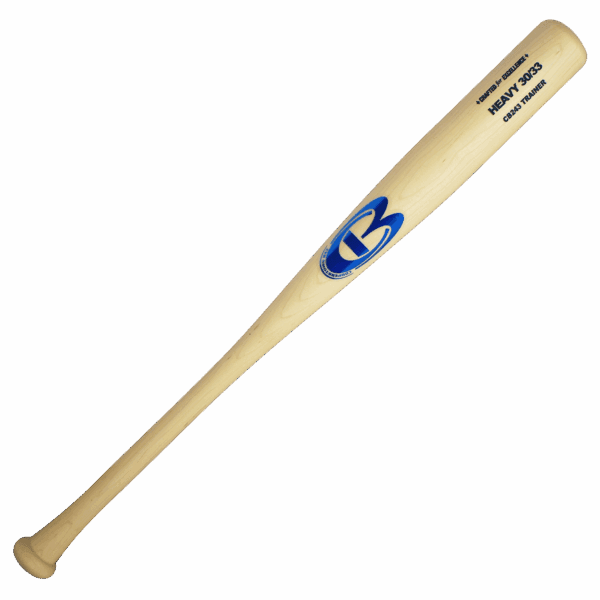 Wooden baseball bat with blue logo