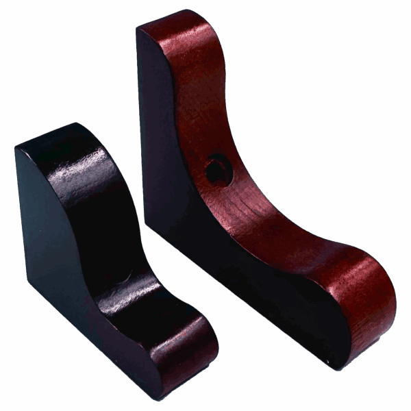 Two curved wooden brackets, dark finish