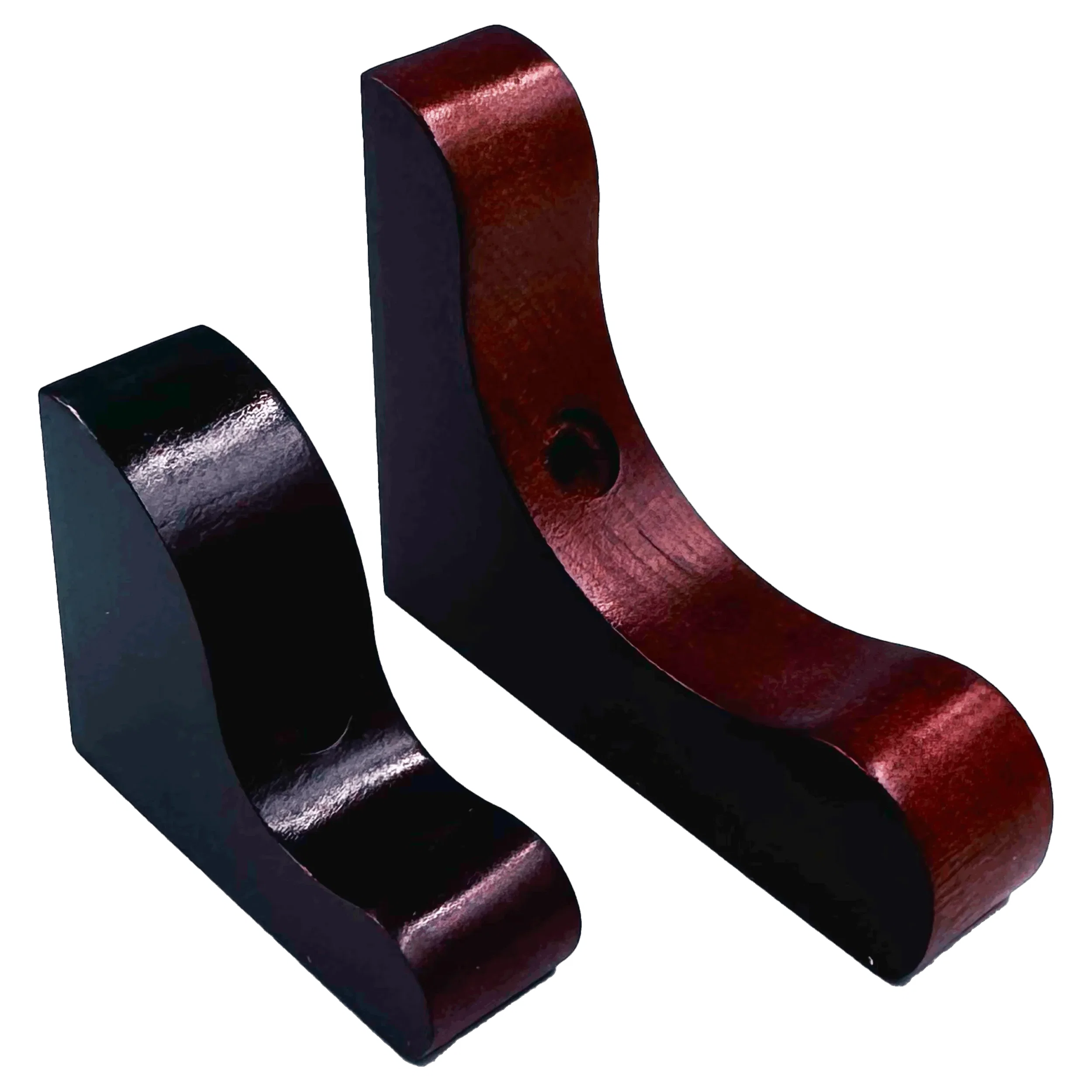 Two curved wooden brackets, dark finish