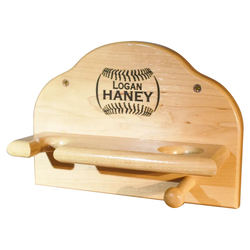 Ball Bat and Glove Wooden wall mount with baseball design and personalized engraving