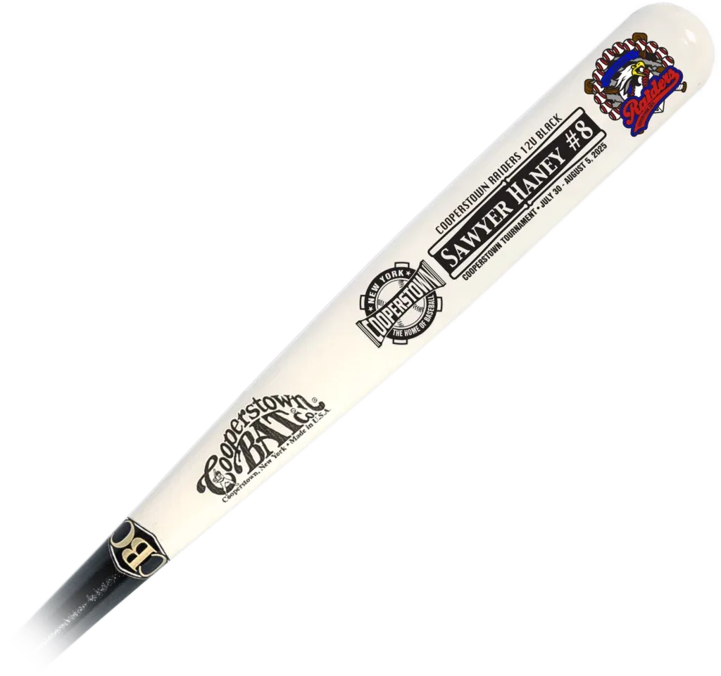 Personalized Cooperstown baseball bat with engravings.